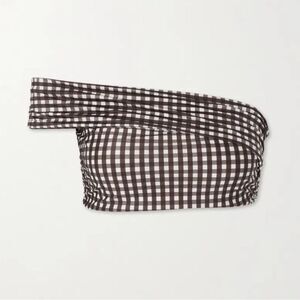 Peony Swim One-Shoulder Gingham Bikini Top Cocoa Brown XL (AU 14)